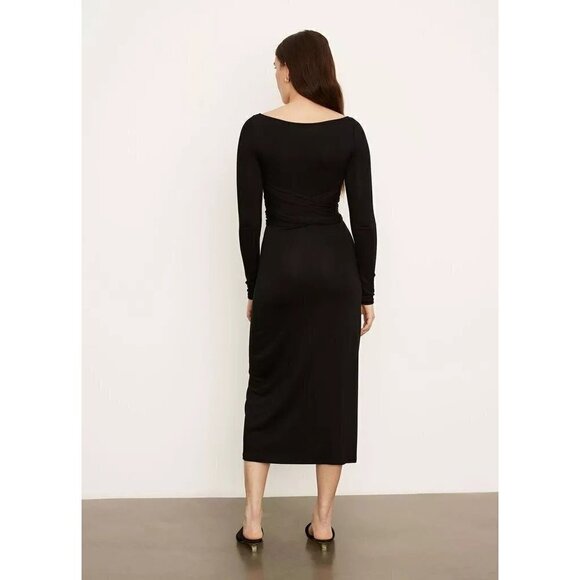 Vince Long Sleeve Wrap Midi Dress Black Womens Size Medium - Picture 4 of 13